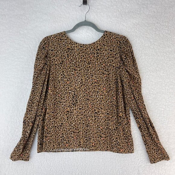 Dolan Brown Animal Print Long Sleeve Round Neck Lightweight Shirt Womens Size L - Picture 1 of 13